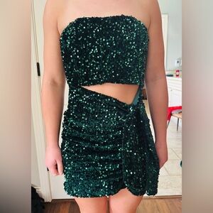 Green Sequin Strapless Dress